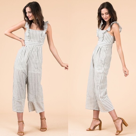 SANDY Striped Ruffle Jumpsuit - GREY - Picture 2 of 2